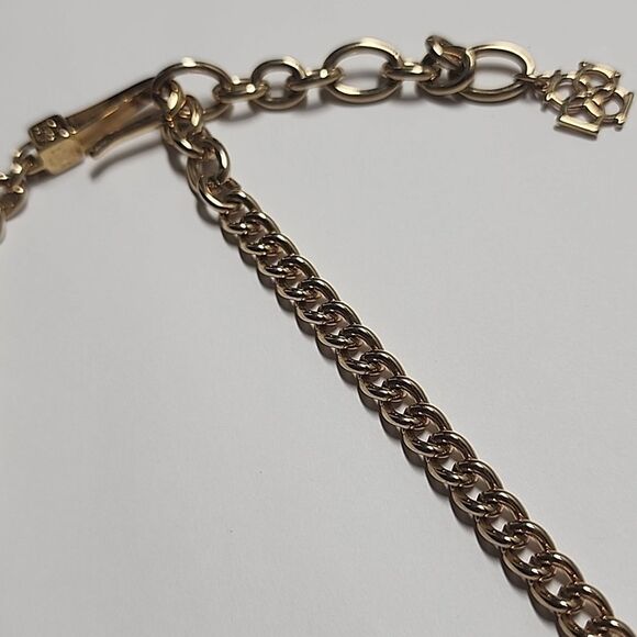 VTG ANN TAYLOR GOLDTONE CRYSTAL LINK CHAIN STATEMENT NECKLACE - Picture 4 of 5